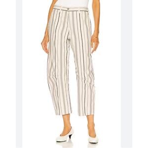 Nili Lotan Carpenter Pants In Blue Stripe Cotton & Linen ivory, size 6